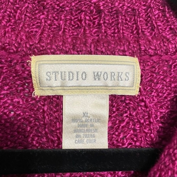 Studio Works‎ Magenta Cable Knit V Neck Sweater - Picture 6 of 9
